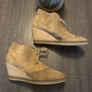 J CREW Tan Suede Lace Up Wedge Crepe Booties 9